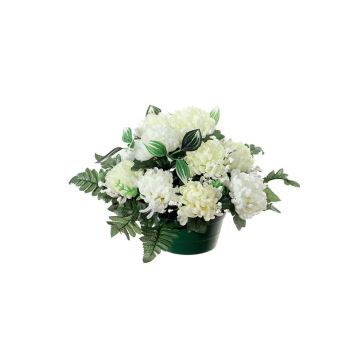Arreglo floral artificial con crisantemo y gypsophila YASAR, maceta decorativa, color crema, 25cm, Ø30cm