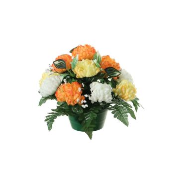 Arreglo floral artificial con crisantemos y gypsophila YASAR, maceta decorativa, naranja-amarillo-crema, 25cm, Ø30cm
