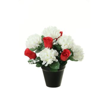 Arreglo floral artificial con crisantemo y rosa YESHE, maceta decorativa, crema-rojo, 28cm, Ø22cm Arreglo floral artificial con crisantemo y rosa YESHE, maceta decorativa, crema-rojo, 28cm, Ø22cm
