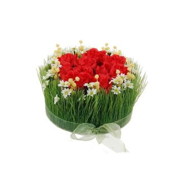 Arreglo floral artificial de rosas y hierba HAULANI, rojo y blanco, 12 cm, Ø 20 cm