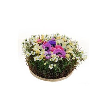 Arreglo floral decorativo de anémonas y margaritas IKAIA, multicolor, 12 cm, Ø 20 cm