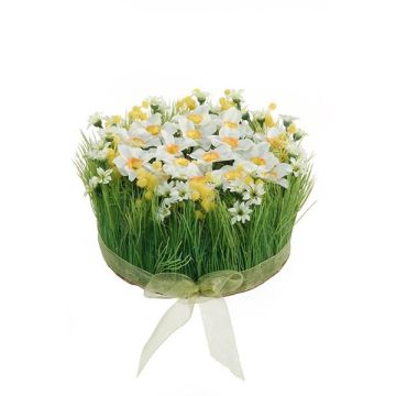 Arreglo floral artificial de narcisos y hierba HAULANI, blanco y amarillo, 12 cm, Ø 20 cm