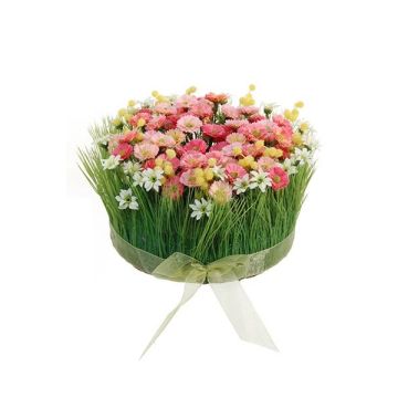Arreglo floral artificial de margaritas con hierba HAULANI, rosa y blanco, 12 cm, Ø 20 cm