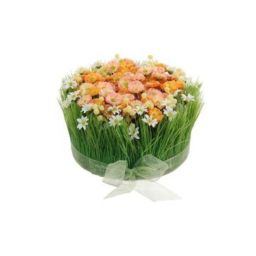 Arreglo floral artificial de margaritas y hierba HAULANI, naranja y blanco, 12 cm, Ø 20 cm