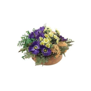 Arreglo floral artificial con anémonas y astilbes IGNATIO sobre bandeja, lila y amarillo, 17 cm, Ø 28 cm Arreglo floral artificial con anémonas y astilbes IGNATIO sobre bandeja, lila y amarillo, 17 cm, Ø 28 cm