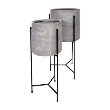 Maceta redonda de vidrio NARUKO con soporte metálico, 2 unidades, fibra, gris, 35x75cm, 45x82cm Maceta redonda de vidrio NARUKO con soporte metálico, 2 unidades, fibra, gris, 35x75cm, 45x82cm