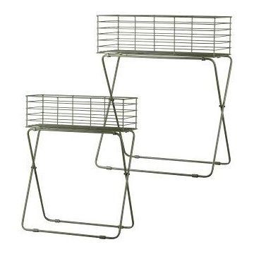 Soporte metálico para plantas con cesta de rejilla TOMOKO, 2 unidades, verde musgo, 50x24x64cm, 60x30x72cm Soporte metálico para plantas con cesta de rejilla TOMOKO, 2 unidades, verde musgo, 50x24x64cm, 60x30x72cm