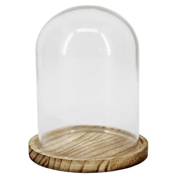Campana de cristal DANILLA con base, madera marmolada, transparente, 14,5cm, Ø11,5cm