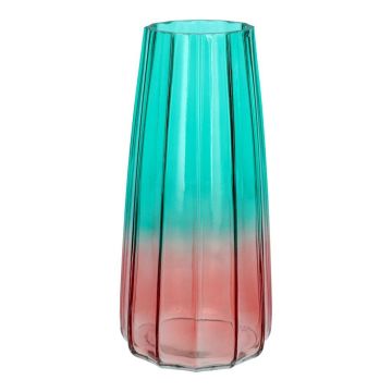 Jarrón de cristal AMALFRIED con estrías, turquesa y rosa, 21 cm, Ø 10 cm Jarrón de cristal AMALFRIED con estrías, turquesa y rosa, 21 cm, Ø 10 cm