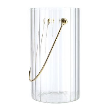 Jarrón BLANDINA con asa, de cristal, estriado, transparente con detalles dorados, 18 cm, Ø 10 cm Jarrón BLANDINA con asa, de cristal, estriado, transparente con detalles dorados, 18 cm, Ø 10 cm