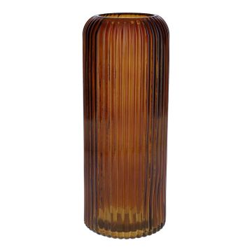 Jarrón ALBURGIS con estrías, cristal, naranja-marrón-transparente, 25 cm, Ø 10 cm