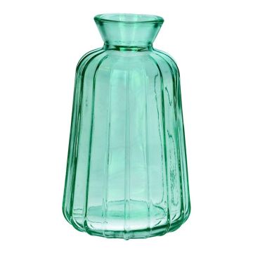 Botella decorativa de cristal TATIANA con estrías, turquesa-transparente, 11 cm, Ø 6,5 cm Botella decorativa de cristal TATIANA con estrías, turquesa-transparente, 11 cm, Ø 6,5 cm