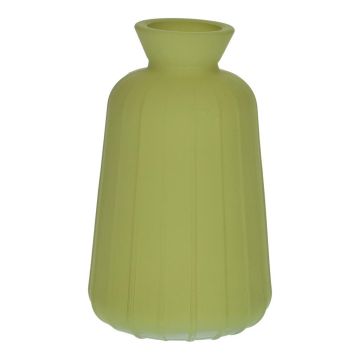 Botella decorativa de cristal TATIANA con estrías, verde oliva mate, 11 cm, Ø 6,5 cm Botella decorativa de cristal TATIANA con estrías, verde oliva mate, 11 cm, Ø 6,5 cm