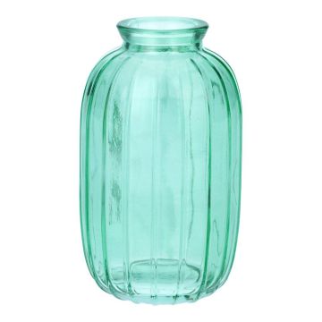Botella decorativa SILVINA de cristal, estriada, turquesa transparente, 12 cm, Ø 7 cm Botella decorativa SILVINA de cristal, estriada, turquesa transparente, 12 cm, Ø 7 cm
