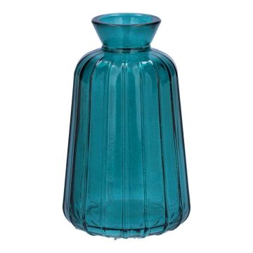 Botella decorativa de cristal TATIANA con estrías, azul petróleo-transparente, 11 cm, Ø 6,5 cm Botella decorativa de cristal TATIANA con estrías, azul petróleo-transparente, 11 cm, Ø 6,5 cm
