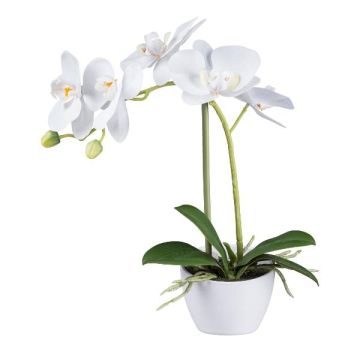 Orquídea Phalaenopsis artificial FUNTIF en maceta de melamina, con raíces, blanca, 35 cm Orquídea Phalaenopsis artificial FUNTIF en maceta de melamina, con raíces, blanca, 35 cm