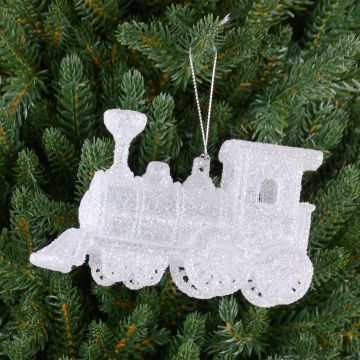 Locomotora acrílica para colgar GEREON, brillo, blanco-plata, 12x7cm