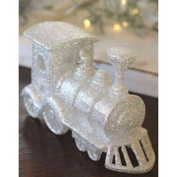 Locomotora acrílica para colgar GEREON, brillo, blanco-plata, 12x7cm