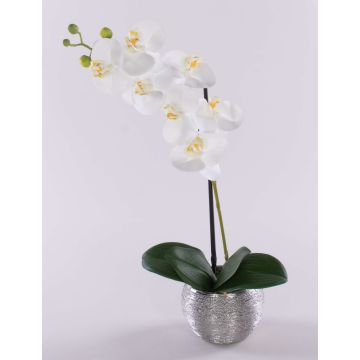 Flor artificial, orquídea Phalaenopsis EMILIA, maceta decorativa, blanca, 45 cm