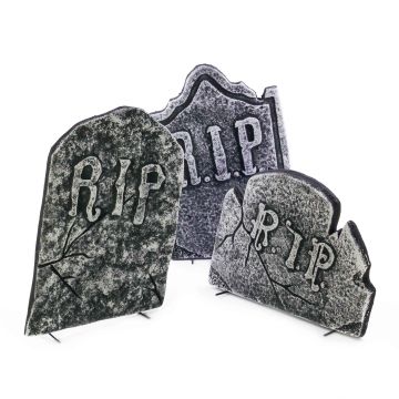 Lápidas conmemorativas de Halloween KRAMPUS, 3 unidades, aspecto de piedra, poliestireno, calaveras, 51 cm, 50 cm, 34 cm Lápidas conmemorativas de Halloween KRAMPUS, 3 unidades, aspecto de piedra, poliestireno, calaveras, 51 cm, 50 cm, 34 cm