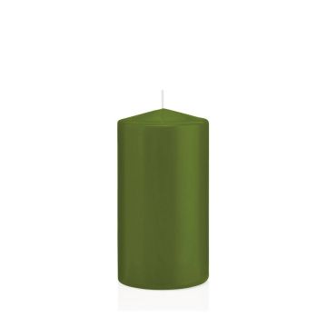 Vela votiva / vela de pilar MAEVA, verde oliva, 15cm, Ø8cm, 69h - Hecho en Alemania