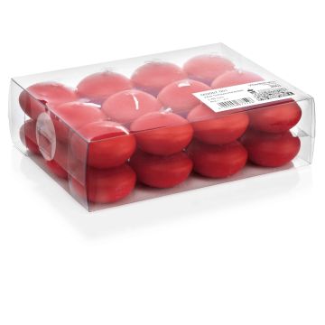 Conjunto de 24 velas flotantes / velas de té ORNELLA, rojo, 2,8cm, Ø4,5cm, 4h