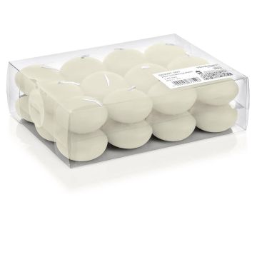 Conjunto de 24 velas flotantes / velas de té ORNELLA, marfil, 2,8cm, Ø4,5cm, 4h