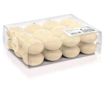 Conjunto de 24 velas flotantes / velas de té ORNELLA, crema, 2,8cm, Ø4,5cm, 4h
