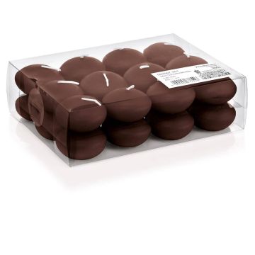 Conjunto de 24 velas flotantes / velas de té ORNELLA, marrón chocolate, 2,8cm, Ø4,5cm, 4h
