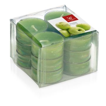 Juego de 12 velas con fragancia / Vela perfumada ASTRID, verde manzana, 1,6 cm, Ø3,7 cm, 4h