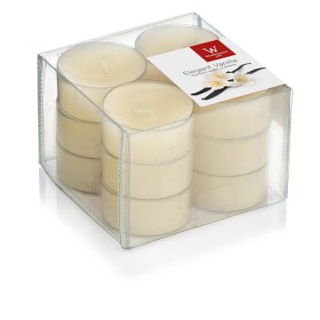 Juego de 12 velas con fragancia / Vela perfumada ASTRID, crema, 1,6cm, Ø3,7cm, 4h