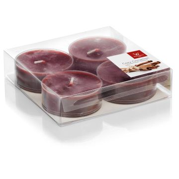 Juego de 4 velas de té maxi / velas aromáticas ASTRID, burdeos, 1,9cm, Ø5,7cm, 8h