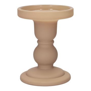 Portavelas de cristal KLEOFINA, con base, beige mate, 11cm, Ø8,5cm