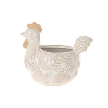 Maceta con forma de gallina ARKAS de cerámica, con motivo de libélula, gris y blanco, 15,6 x 10,6 x 13,2 cm Maceta con forma de gallina ARKAS de cerámica, con motivo de libélula, gris y blanco, 15,6 x 10,6 x 13,2 cm