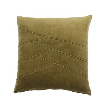 Acogedor cojín de terciopelo NOELANI, puntada decorativa diagonal, verde caqui, 45x45cm