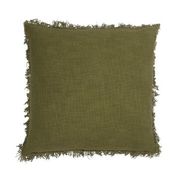 Cojín de sofá AHMED, flecos pequeños, verde caqui, 45x45cm