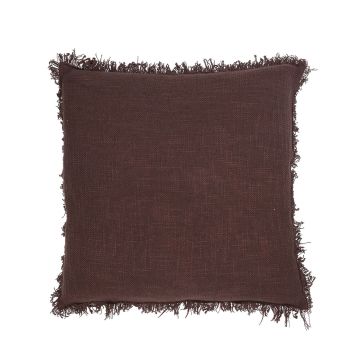 Cojín de sofá AHMED, flecos pequeños, marrón chocolate, 45x45cm