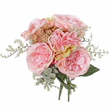 Ramillete de rosas artificiales SIERRA con hydrangea y echeveria, rosa, 25cm, Ø25cm Ramillete de rosas artificiales SIERRA con hydrangea y echeveria, rosa, 25cm, Ø25cm