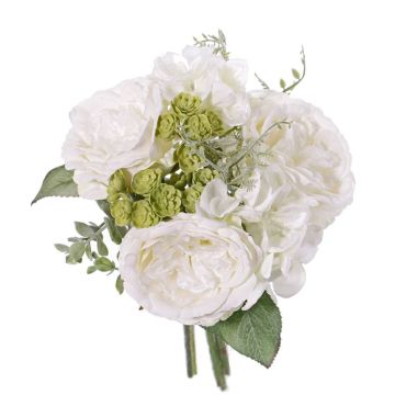 Ramillete de rosas artificiales SIERRA con hydrangea y echeveria, blanco, 25cm, Ø25cm