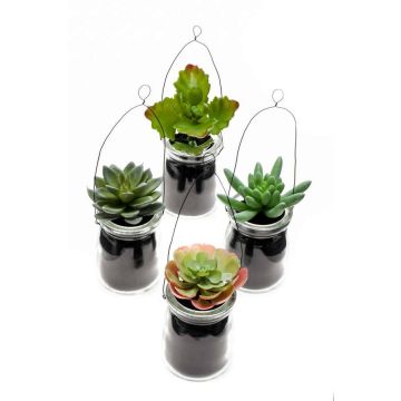 Suculenta artificial en maceta colgante LASEO en tarro decorativo, 4 unidades, multicolor, 10 cm