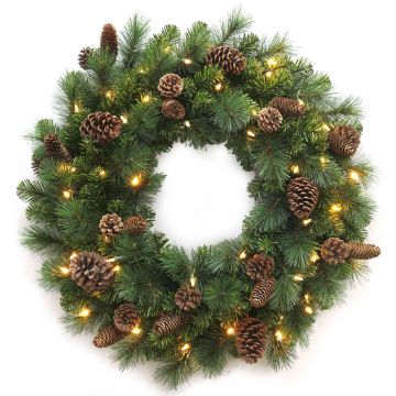 Corona navideña artificial KERRY con piñas, LED, verde, Ø 75 cm Corona navideña artificial KERRY con piñas, LED, verde, Ø 75 cm