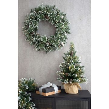 Corona decorativa de invierno CALGARY, piñas, LED, escarcha, Ø60 cm Corona decorativa de invierno CALGARY, piñas, LED, escarcha, Ø60 cm