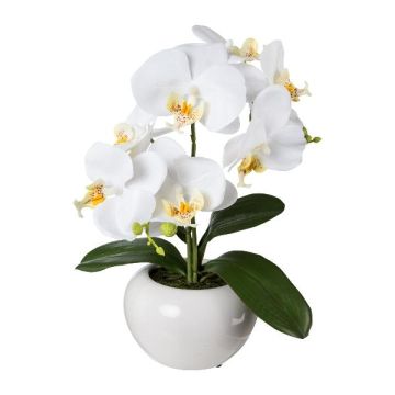 Orquídea Phalaenopsis artificial KASDA, maceta de cerámica, blanca, 35cm