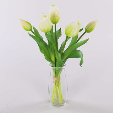 Ramo de tulipanes decorativos LEANA, blanco y verde, 30 cm, Ø 20 cm