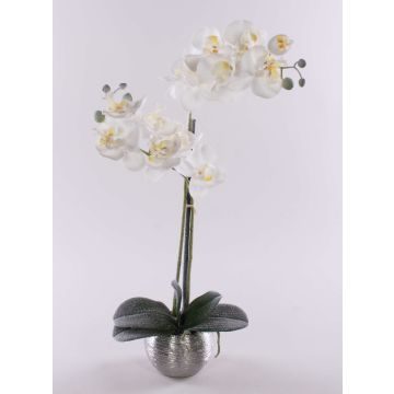 Orquídea Phalaenopsis de tela KAREN, maceta decorativa, efecto helado, blanca, 50 cm