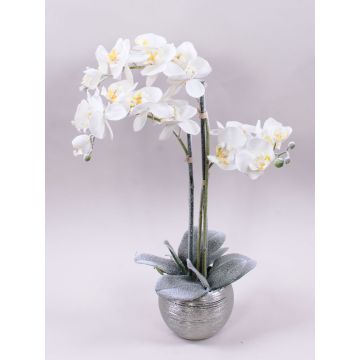 Orquídea Phalaenopsis de tela KAREN, maceta decorativa, efecto helado, blanca, 60 cm