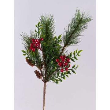 Rama decorativa FREDEGONDA, pino, bayas de serbal, piñas, rojo y verde, 65 cm