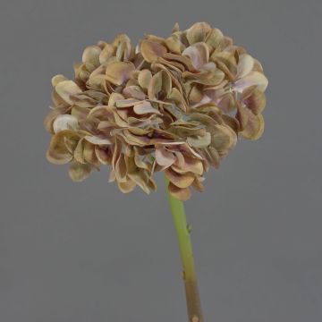 Flor decorativa de hortensia MANDISA, beige-verde antiguo-lila, 45 cm, Ø 16 cm
