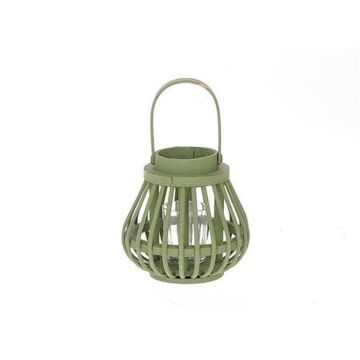 Linterna de madera CHARITHRA con asa, inserto de cristal, verde, 15 cm, Ø 15,5 cm Linterna de madera CHARITHRA con asa, inserto de cristal, verde, 15 cm, Ø 15,5 cm