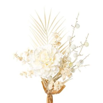 Ramo de peonías artificiales AYMA con euforbia globo y hoja de palmera, color crema, 60 cm